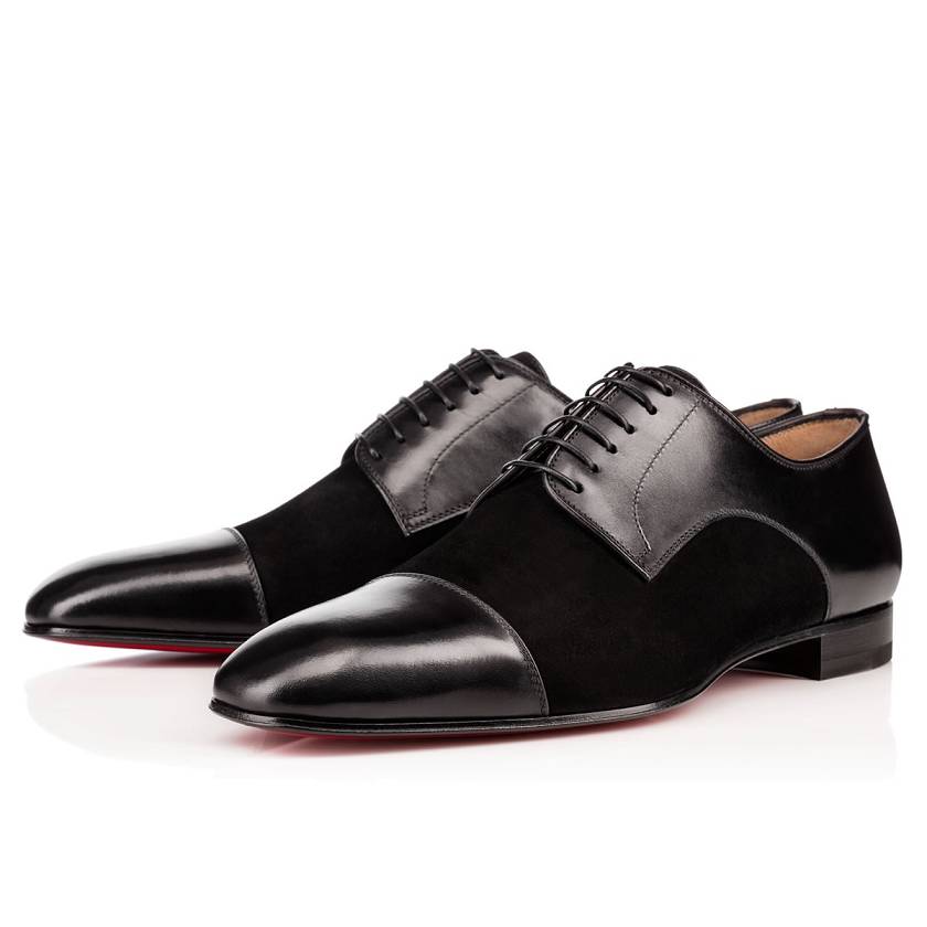Men's Christian Louboutin Top Daviol Suede Derby Shoes - Black/Black [3621-987]